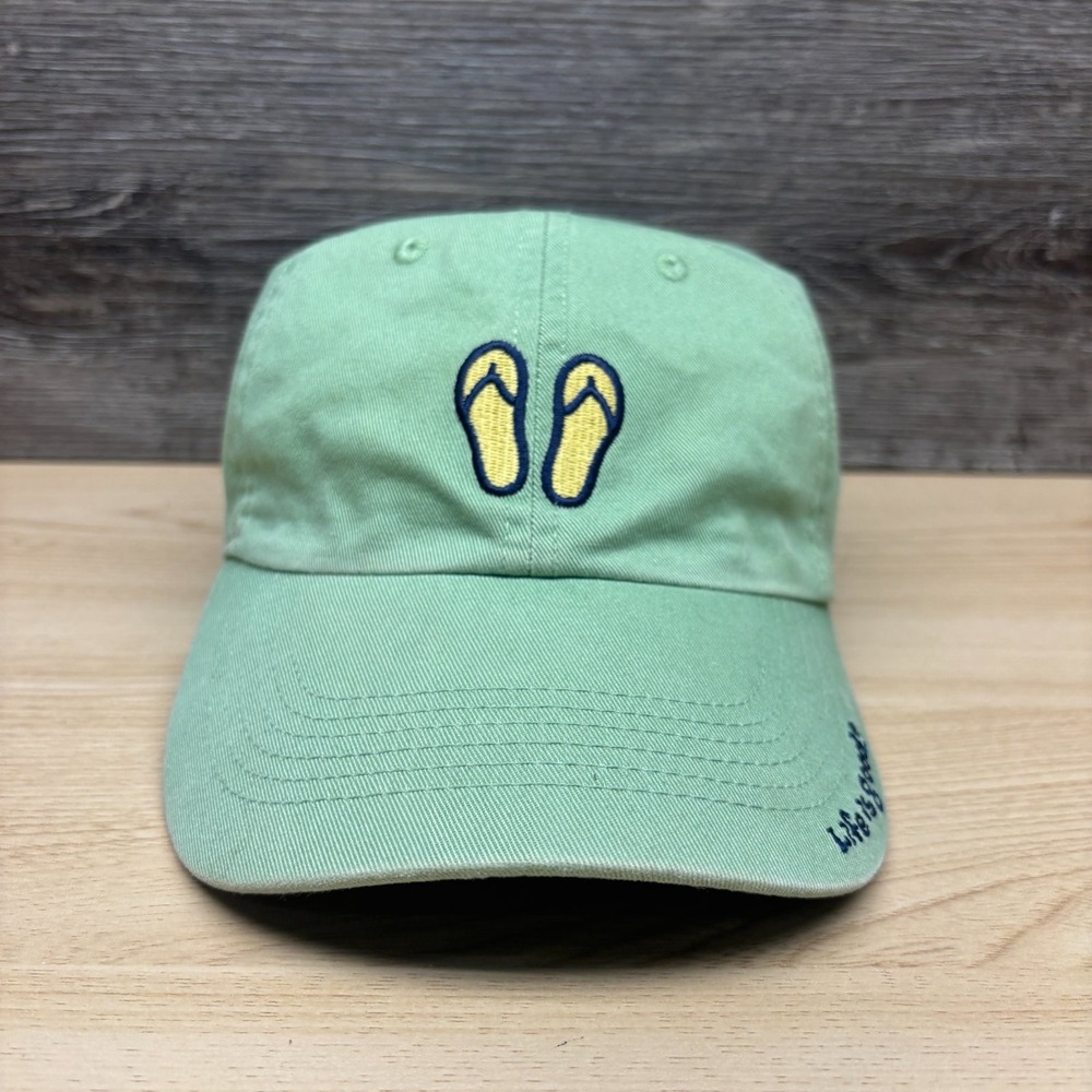 Life is good Hat Cap Strap Back Green Flip Flops Sandals Beach Summer Lifestyle